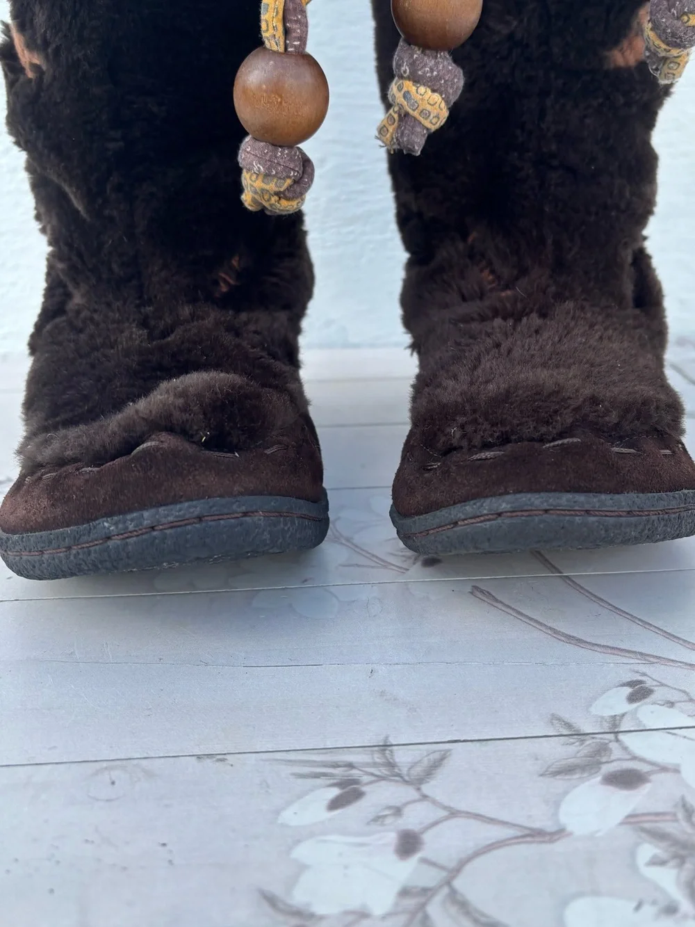 Sam Edelman Dark Brown Faux-Fur Winter Boots with Beaded Tassels